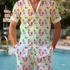 Men BXL Set | Fun Valentine'S Day Unicorn Print Casual Short Sleeve Shirt Set Photo Color