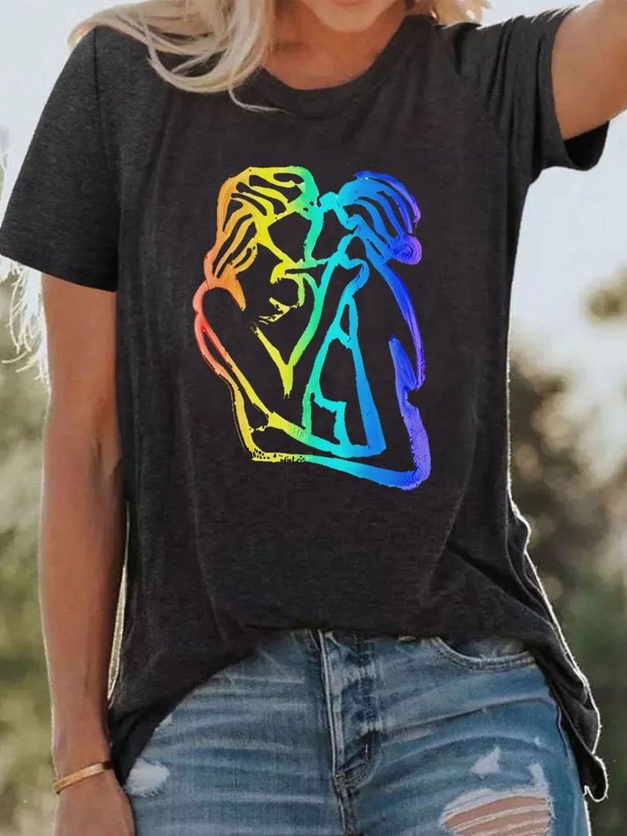 Women DJ | Women'S Lgbt Lesbian Rinbow Kiss Love Pride Art T-Shirt