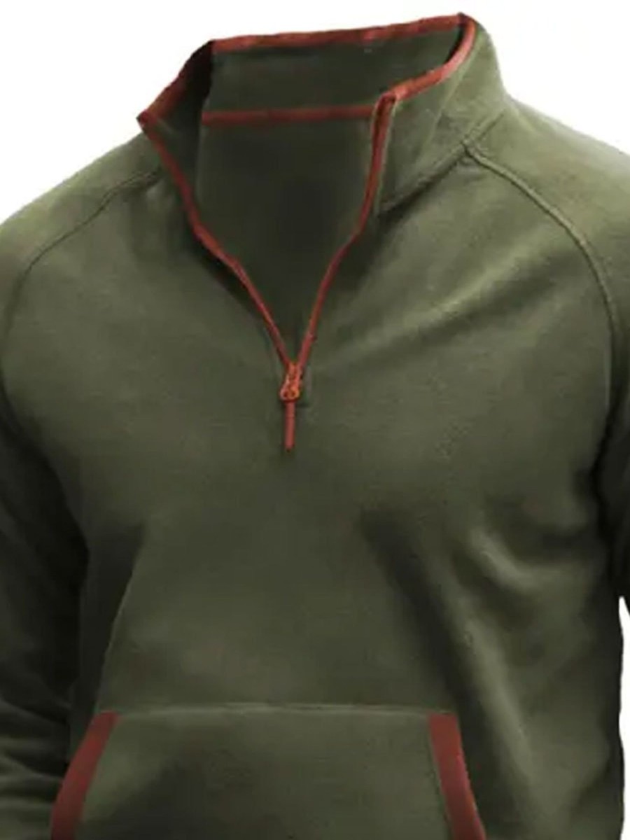 Men BXL T-Shirts | Men'S Sweatshirt Fleece Quarter Zip Outdoor Contrast Color Daily Tops Army Green 12034681Xl Grmy Green