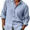 Men QMY Casual Long Sleeve Shirts | Men'S Casual Solid Color Lapel Vacation Long Sleeve Shirt Blue