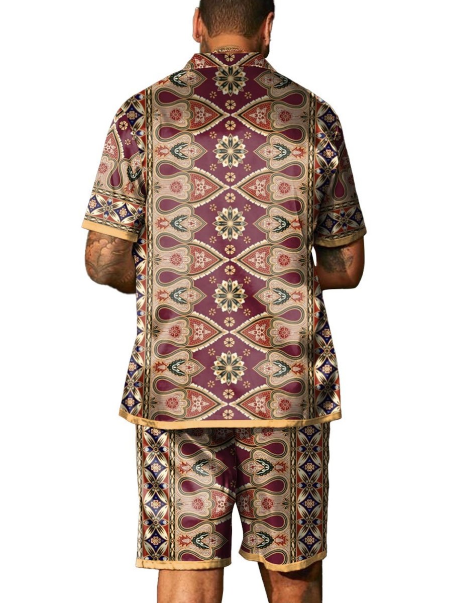 Men BXL Set | Men'S Pellis Palace Print Resort Short Sleeve Shirt Shorts Two Piece Suit Photo Color