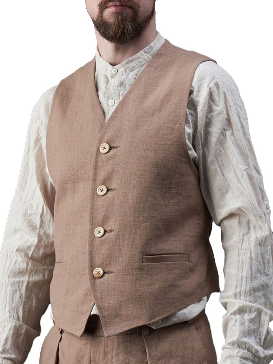 Men BXL Vest | Men'S Solid Color Cotton And Linen Casual Suit Vest Camel