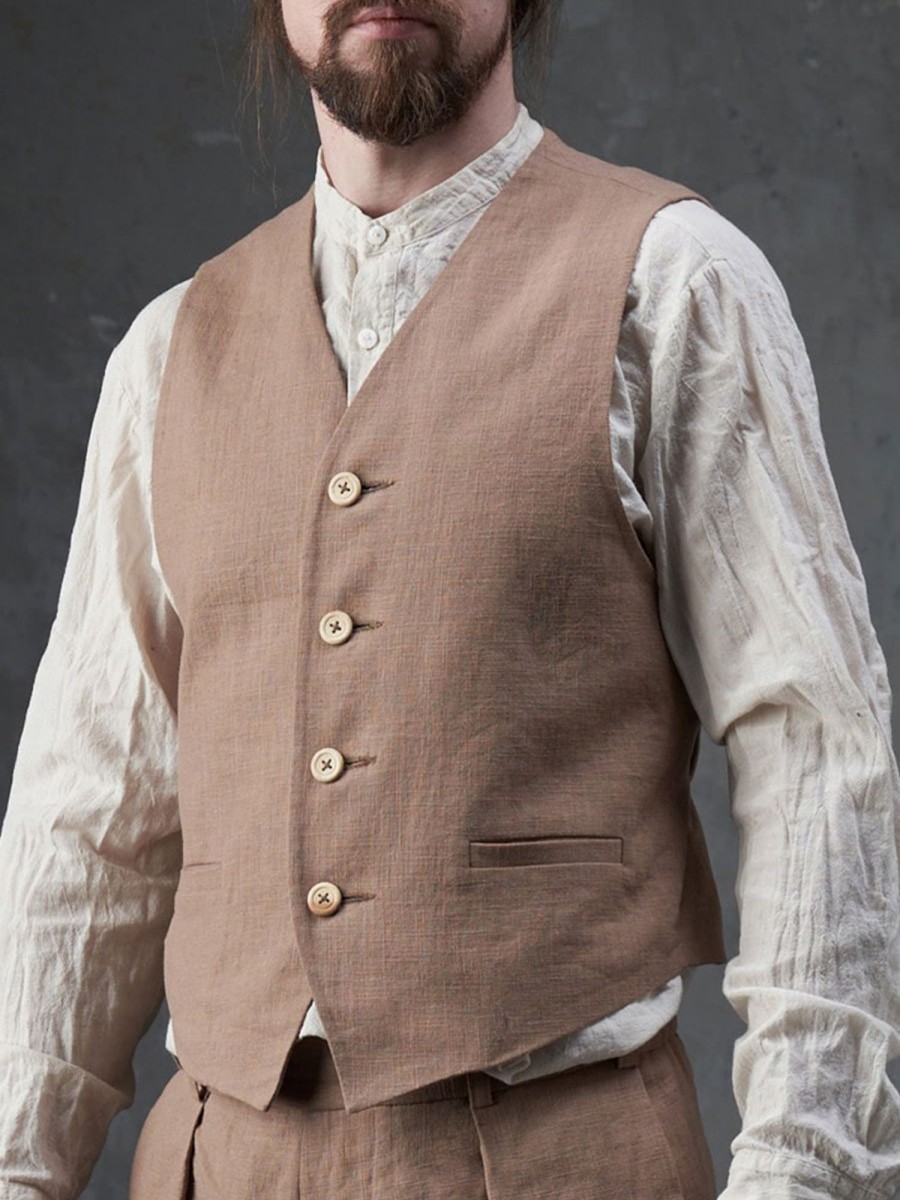 Men BXL Vest | Men'S Solid Color Cotton And Linen Casual Suit Vest Camel