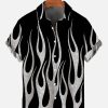 Men HLJ Shirts | Silver Burning Flame Print Short Sleeve Shirt Black