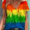 Women DJ | Lgbt Rainbow Print Crew Neck T-Shirt Photo Color