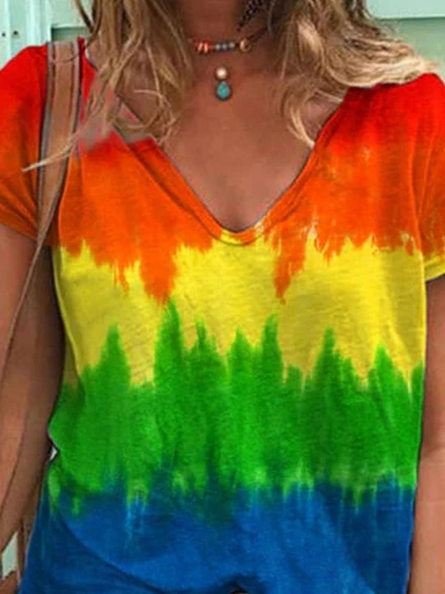 Women DJ | Lgbt Rainbow Print Crew Neck T-Shirt Photo Color