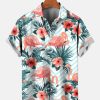 Men HLJ Shirts | Men'S Hawaiian Flamingo Textured Short Sleeve Shirt Photo Color