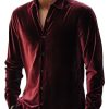 Men BXL Casual Long Sleeve Shirts | Men'S Solid Color Velvet Casual Long Sleeve Shirt Wine Red