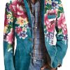 Men DJ Print Jacket | 3-Pocket Lapel Vintage Floral Print Casual Blazer Blue