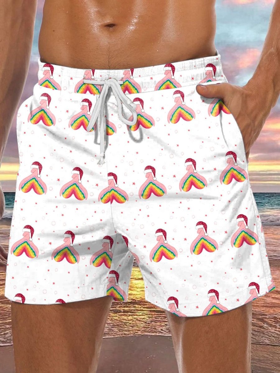 Men BXL Shorts | Christmas Hidden Rainbow Fun Print Casual Shorts