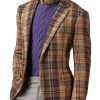 Men BXL Jacket | Men'S Retro Wool Plaid Multi-Pocket Casual Blazer Brown