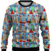 Men DJ Ugly Sweater | Fun Christmas Snowflake Cocks Print Crewneck Sweatshirt Blue