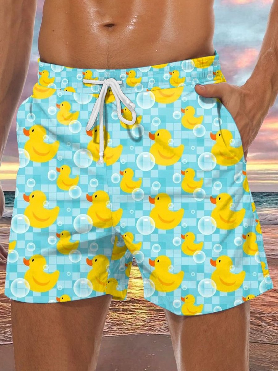 Men GYJ Bottoms | Duck Bubble Print Track Shorts Blue