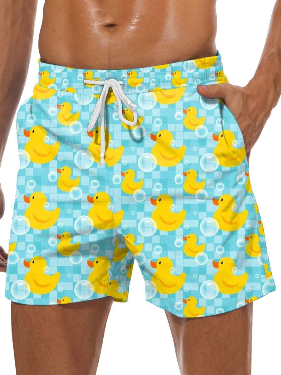 Men GYJ Bottoms | Duck Bubble Print Track Shorts Blue