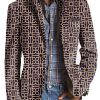 Men BXL Print Jacket | Men'S Retro Geometric Clover Print Pocket Casual Blazer Purple