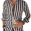 Men DJ Casual Shirts | Retro And White Striped Casual Long Sleeve Shirt Black