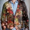 Men BXL Print Cardigan | Men'S Casual Oil Painting Floral Single-Breasted V-Neck Knitted Cardigan Photo Color