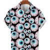 Men DJ Shirts | Scary Many Eyeballs Print Short Sleeve Shirt Black