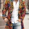 Men DJ Jacket | Abstract Line Graffiti Print Double Pocket Stand Collar Jacket Photo Color