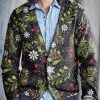 Men BXL Print Cardigan | Men'S Casual Snowflake Red Fruit Single-Breasted V-Neck Knitted Cardigan Black