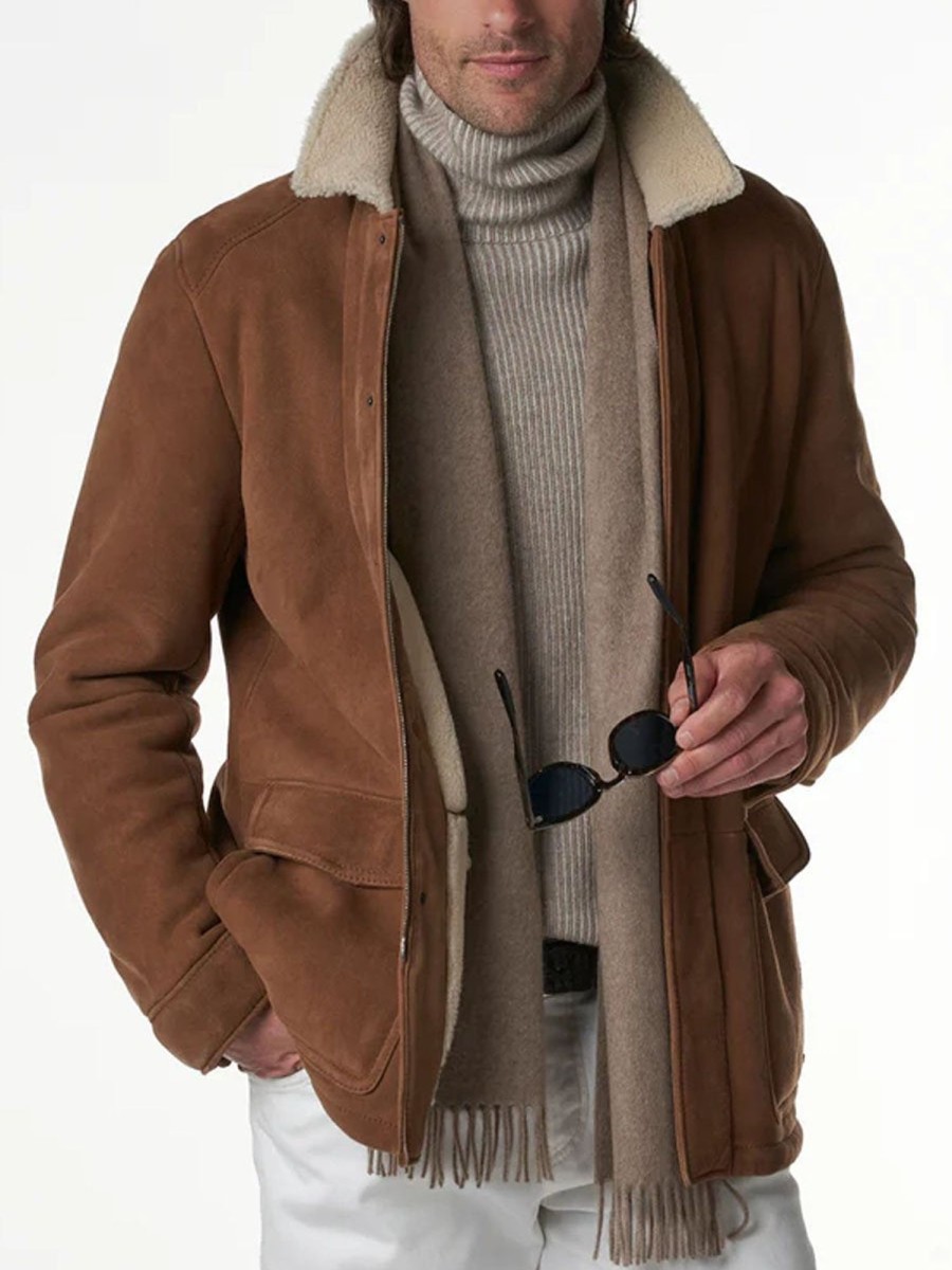 Men DJ Jacket | Vintage Suede Double Pocket Lapel Casual Jacket Brown