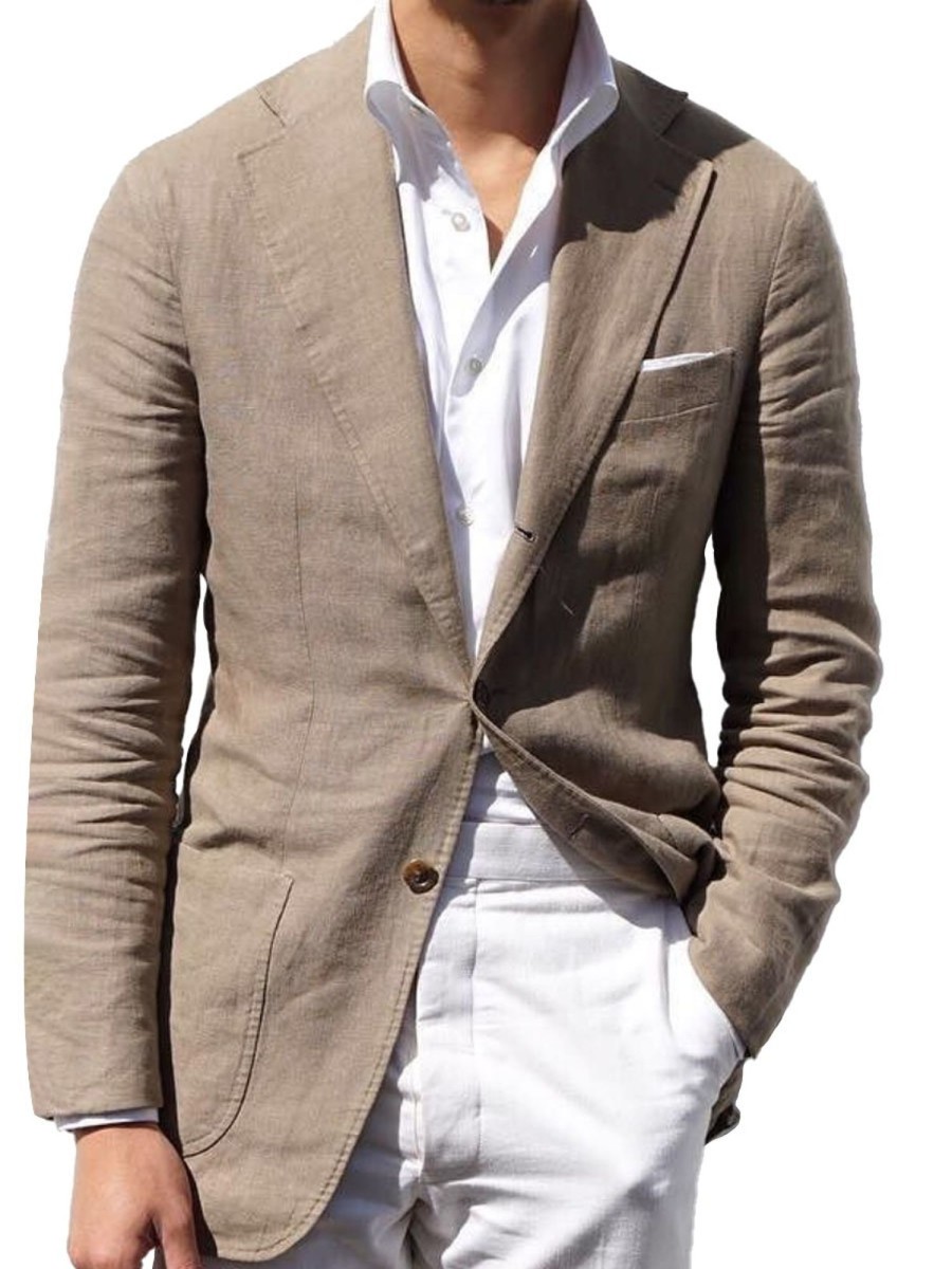 Men BXL Jacket | Men'S Solid Color Cotton Multi-Pocket Casual Blazer Sand Color