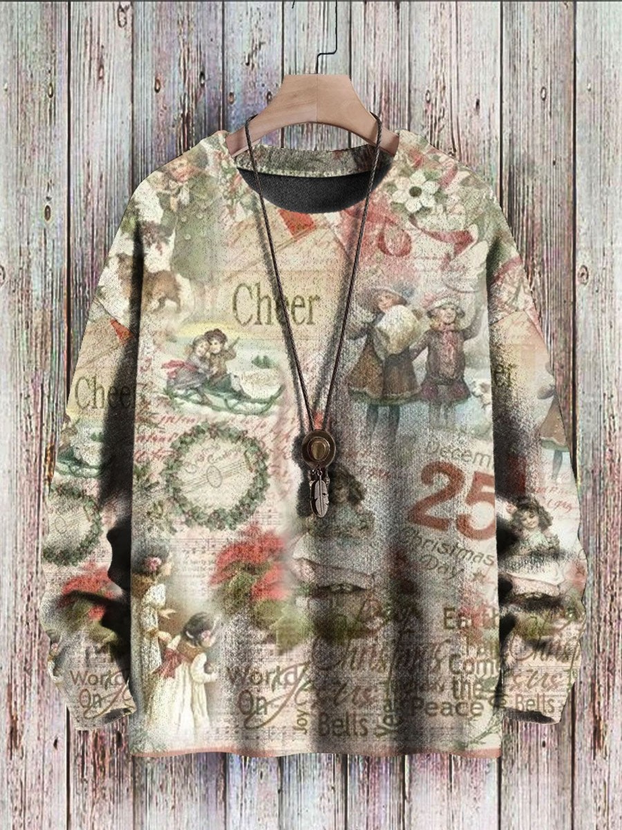 Men BXL Print Sweater | Men'S Crew Neck Casual Christmas Print Pullover Sweater 58918363Xl Khaki