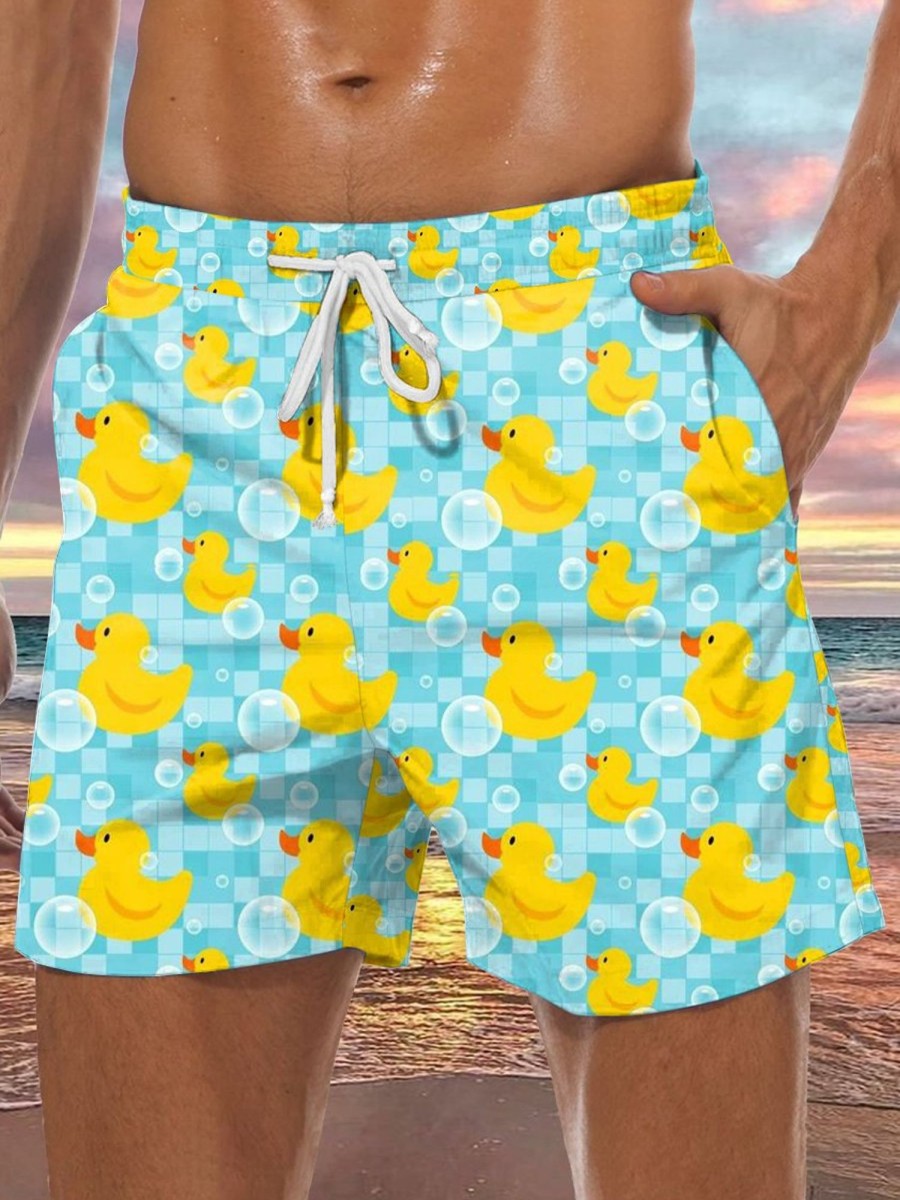 Men GYJ Shorts | Duck Bubble Print Track Shorts Blue