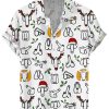 Men DJ Shirts | Cartoon Christmas Cocks Toy Print Casual Short Sleeve Shirt White