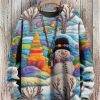 Men DJ Print Sweater | Unisex Winter Snowman Print Casual Round Neck Knitted Sweater Photo Color