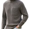 Men DJ Sweater | Solid Color Turtleneck Single Pocket Versatile Knitted Pullover Sweater Gray