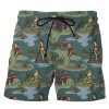 Men HWT Bottoms | Men'S Shorts Holiday Fun Lady Frogs Print Beach Shorts Green