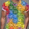 Men DJ T-Shirts | Rainbow Polka Dot Breast Print Round Neck Short-Sleeved T-Shirt Photo Color