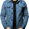 Men DJ Jacket | Vintage Floral Print Double Pocket Single Breasted Jacket Blue