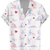 Men BXL Shirts | Fun Valentine'S Day Heart Print Casual Short Sleeve Shirt White