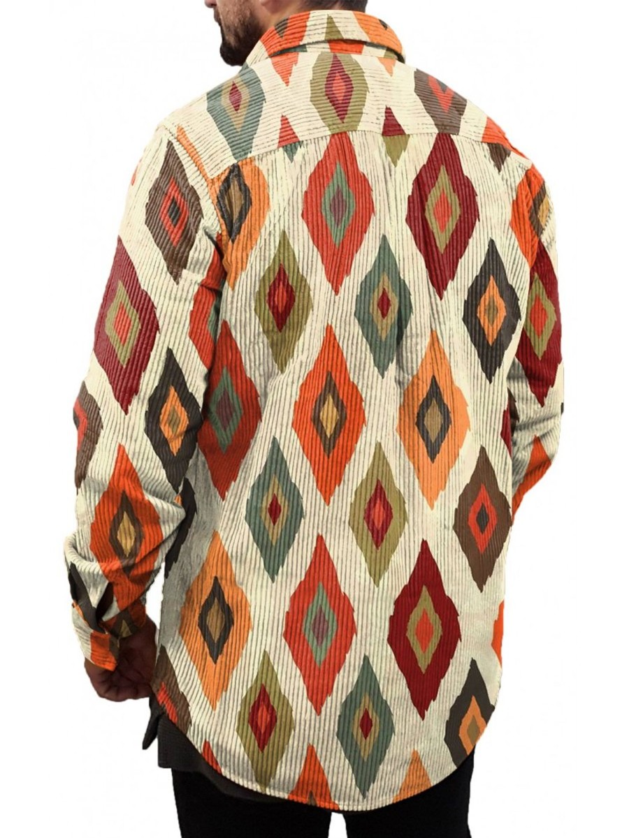 Men DJ Jacket | Vintage Ethnic Print Pocket Corduroy Jacket Photo Color