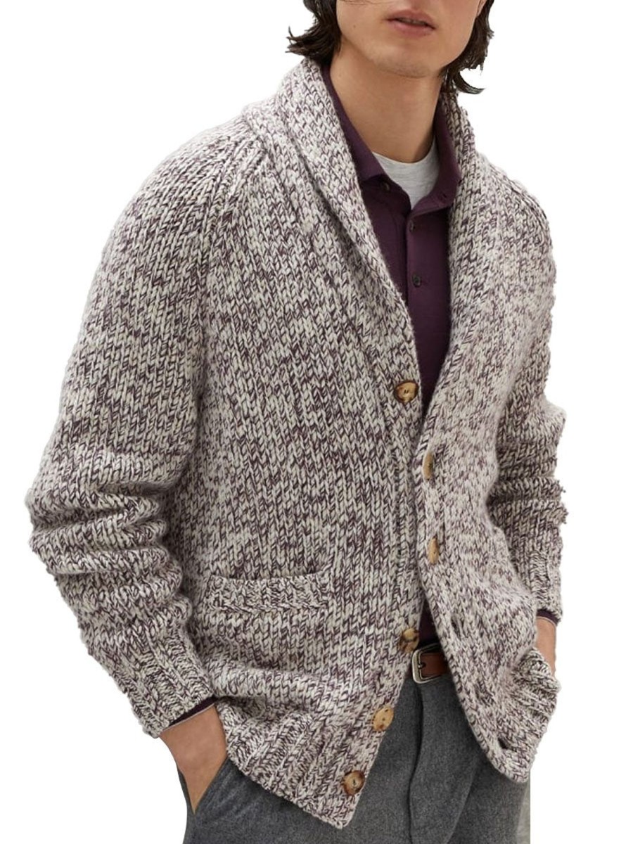 Men DJ Cardigan | Retro Floral Jacquard Single-Breasted Knitted Cardigan Photo Color