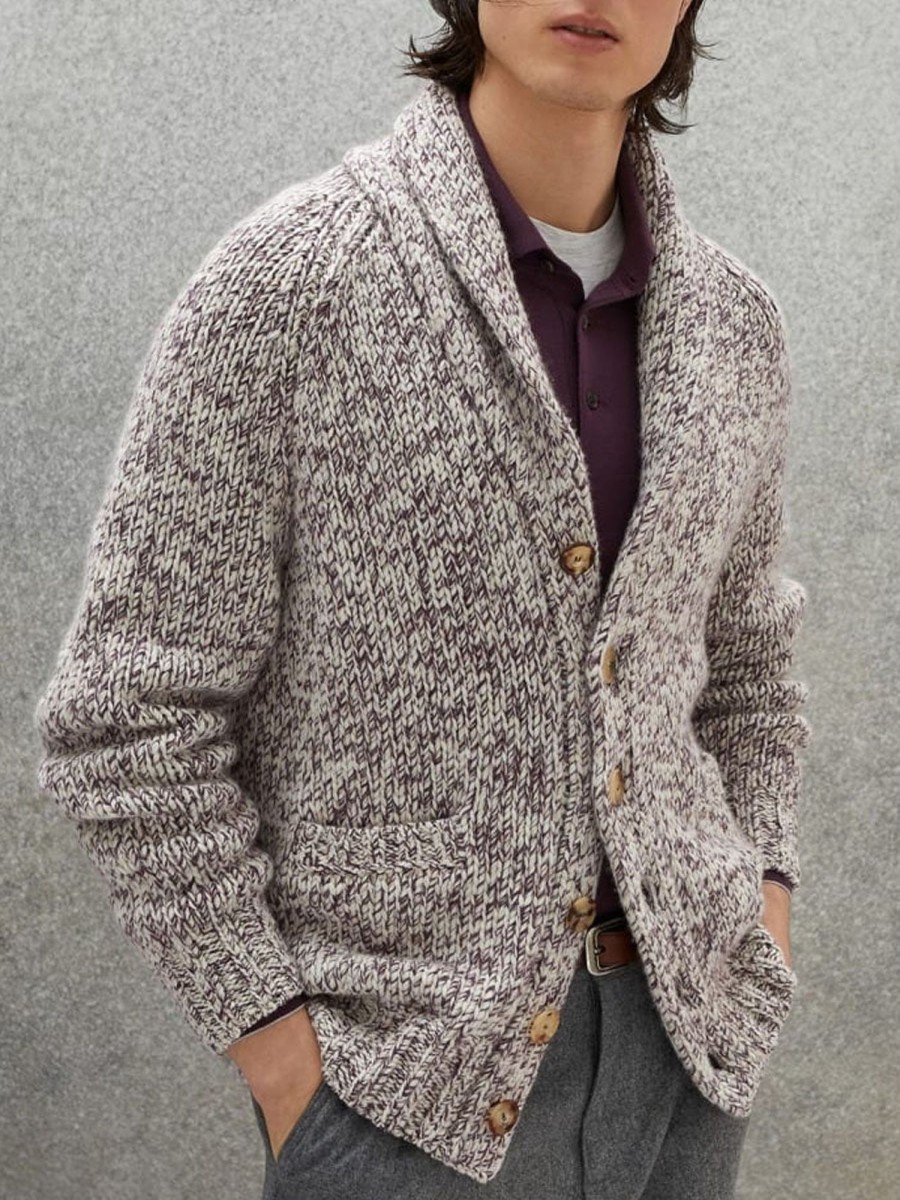 Men DJ Cardigan | Retro Floral Jacquard Single-Breasted Knitted Cardigan Photo Color