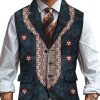 Men DJ Vest | Mexican Pattern Three-Pocket Lapel Casual Vest Navy Blue