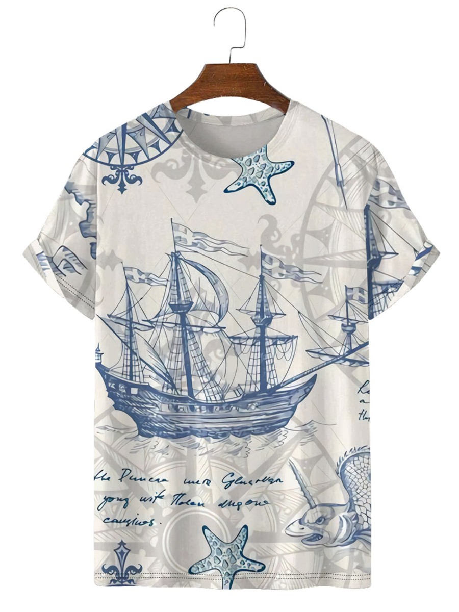 Men MRL T-Shirts | Men'S Trendy Nautical Chart Print T-Shirt White