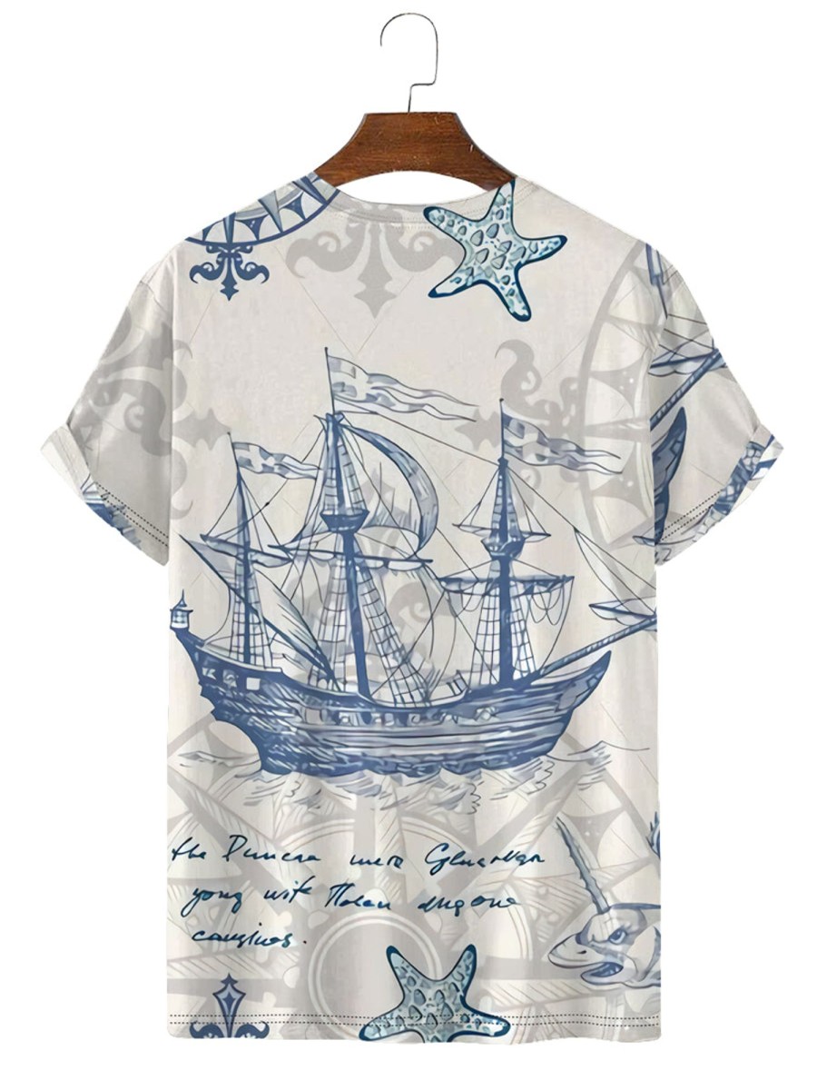 Men MRL T-Shirts | Men'S Trendy Nautical Chart Print T-Shirt White