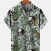 Men HLJ Shirts | Men'S Hawaiian Pineapple Skull Illustration Print Short Sleeve Shirt Photo Color