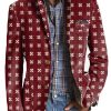 Men BXL Print Jacket | Men'S Retro Geometric Print Casual Pocket Blazer Wine Red