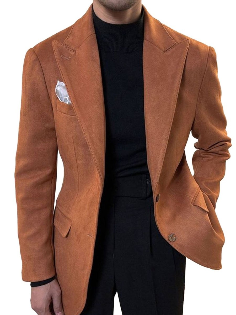 Men DJ Jacket | Solid Color Lapel Three Pocket Casual Retro Blazer Orange