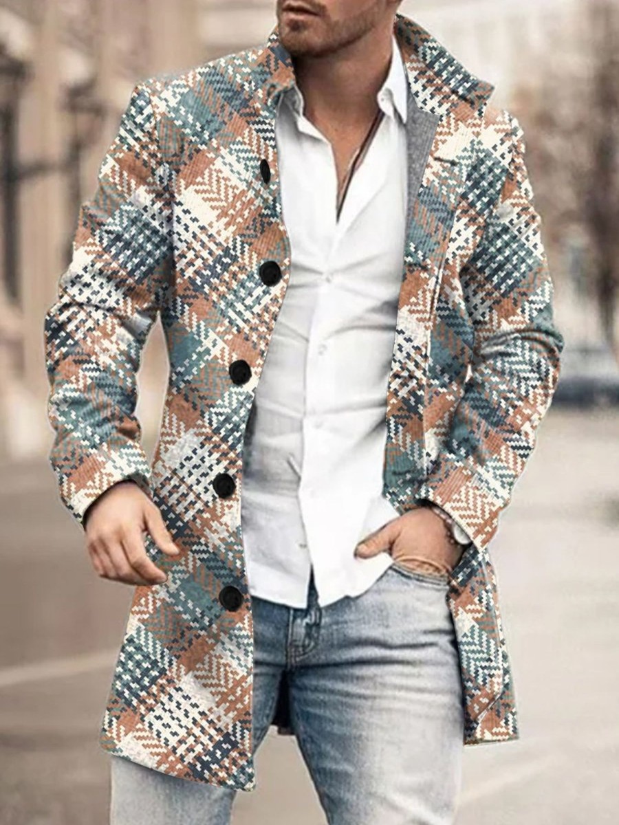 Men DJ Print Jacket | Vintage Check Print Double Pocket Single Breasted Jacket Photo Color