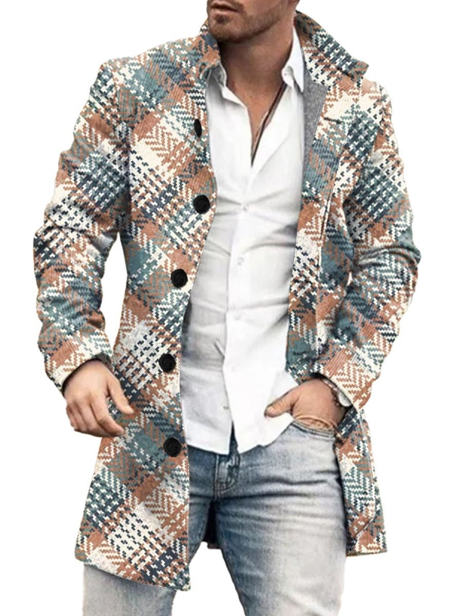 Men DJ Print Jacket | Vintage Check Print Double Pocket Single Breasted Jacket Photo Color