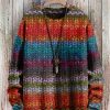 Men BXL Print Sweater | Unisex Rainbow Knit Casual Crew Neck Sweater Photo Color