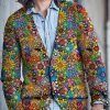 Men DJ Print Cardigan | Men'S Colorful Flowers Art Pattern Print Buttoned Cardigan Sweater