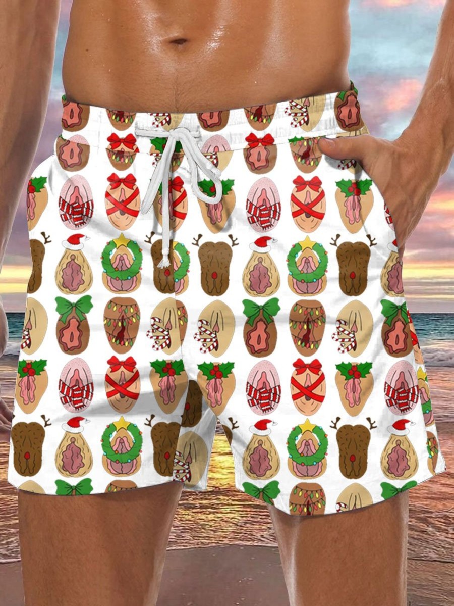 Men BXL Shorts | Fun Christmas Cocks Printed Pocket Casual Elastic Waist Shorts