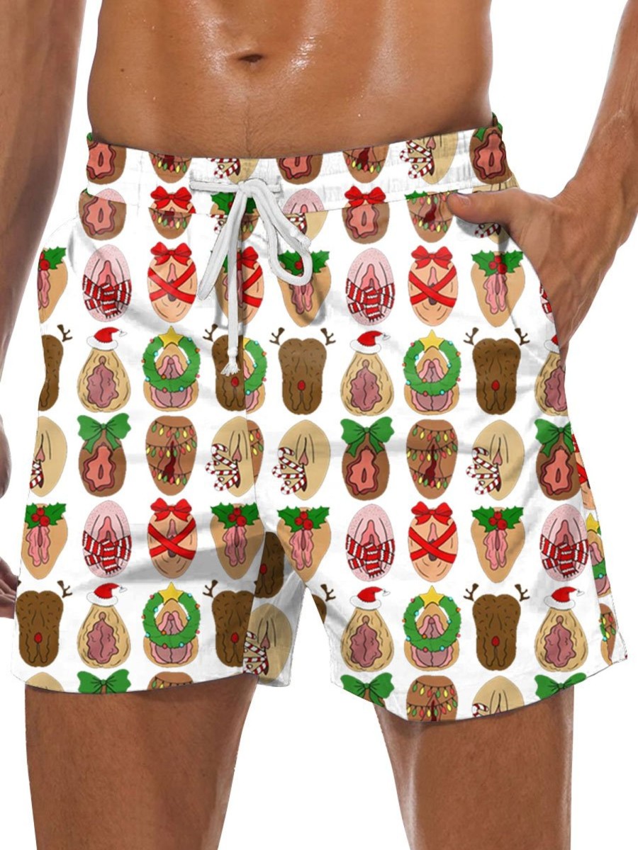 Men BXL Shorts | Fun Christmas Cocks Printed Pocket Casual Elastic Waist Shorts